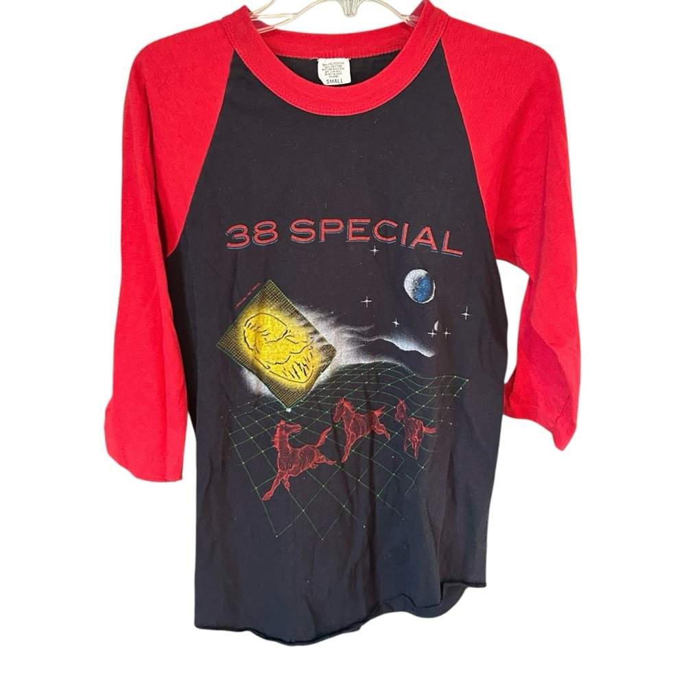 VTG 1984 38 Special Raglan Double Sided Concert Shirt Sz S Red Black Tour de For